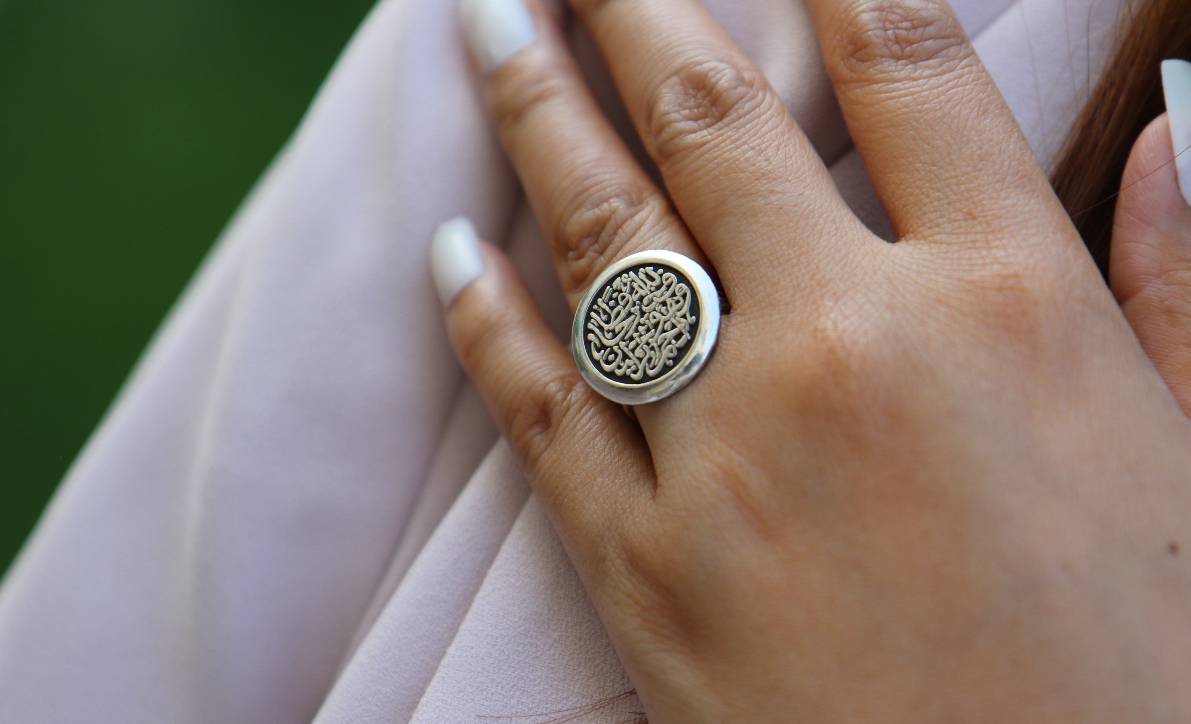 Round Silver Ring- "Allah is the best protector"