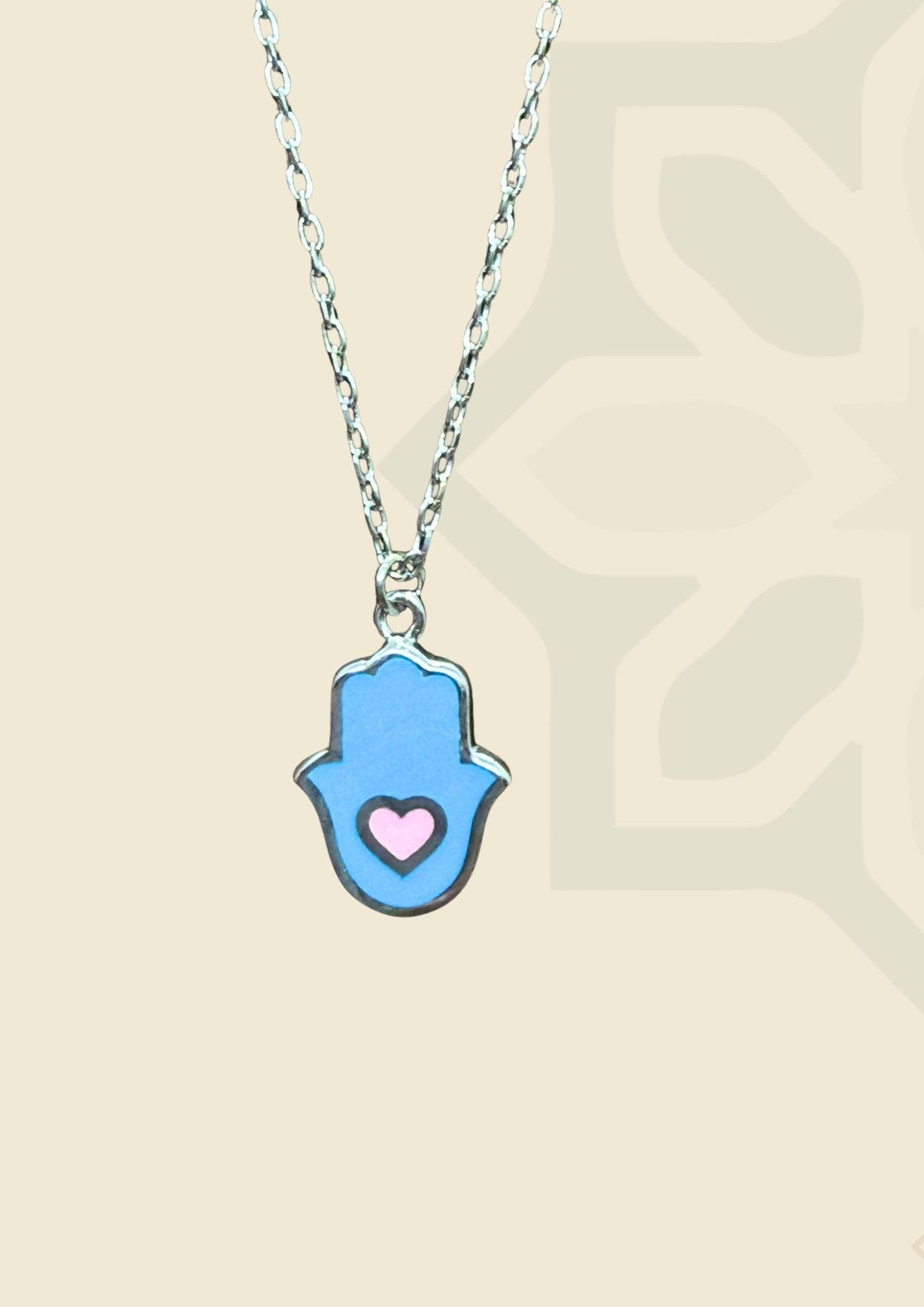 Hamsa Hand with Pink Heart Necklace
