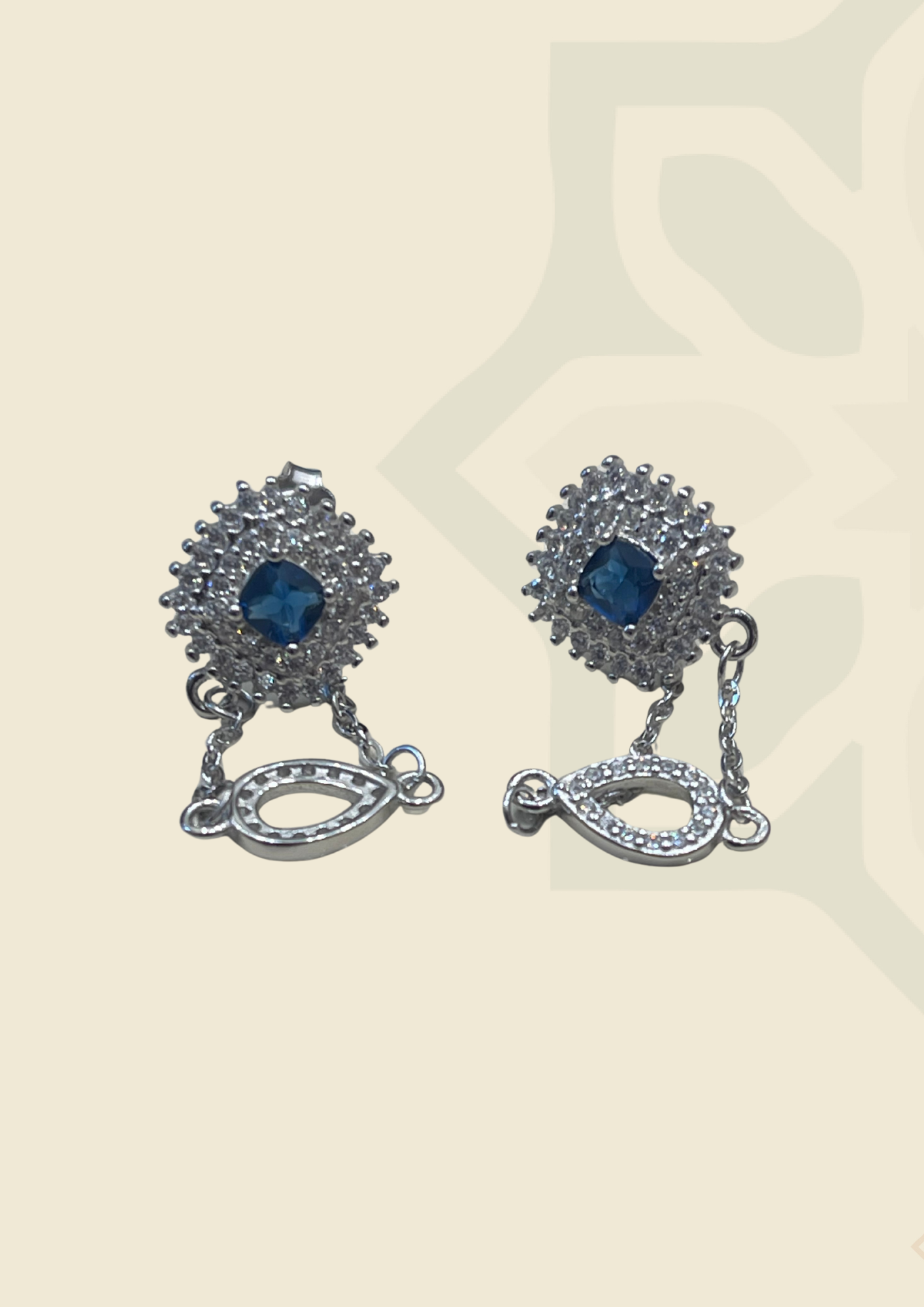 Silver Earring Blue Stone Dangling