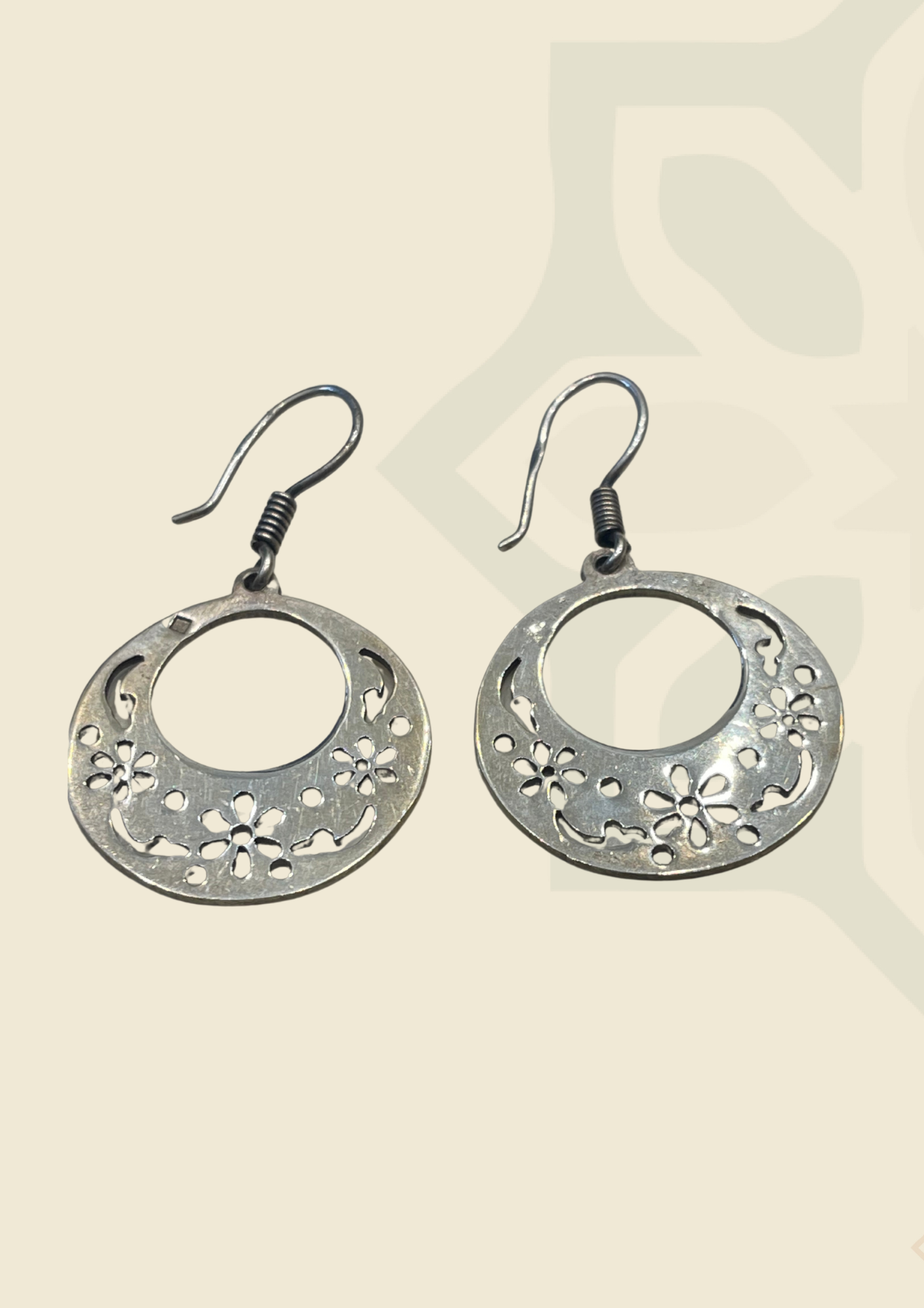 Silver Oriental Earring- Embellished crescent