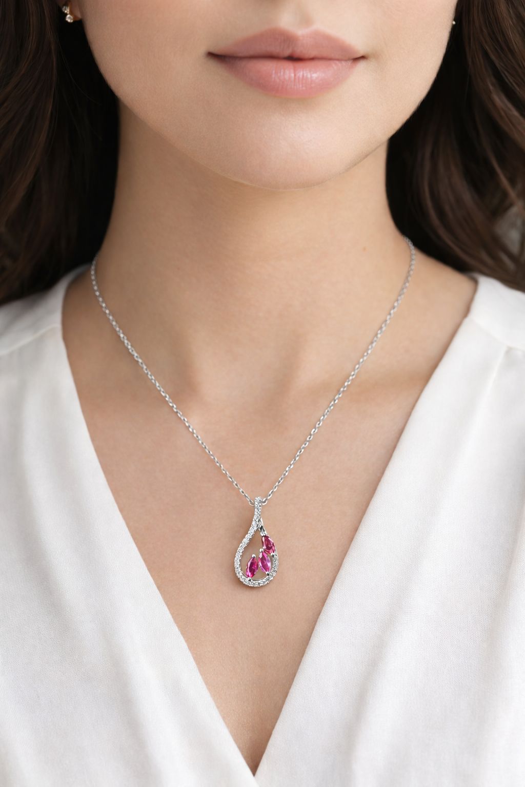 The Pink Petal Teardrop Necklace 6276