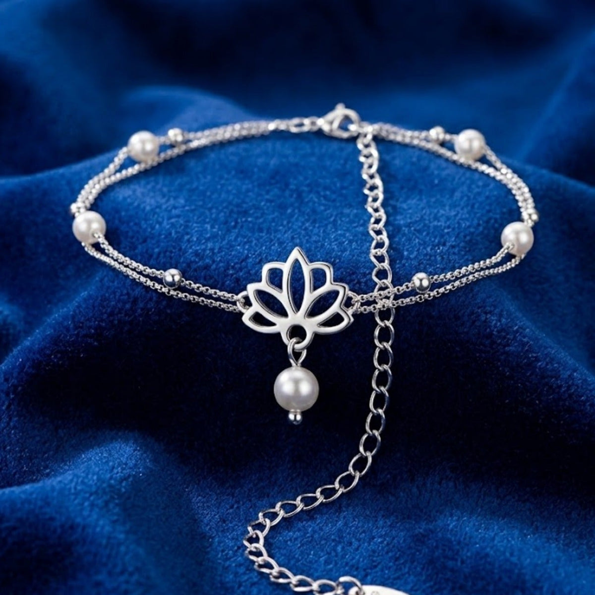 Lotus Pearl Double Chain Anklet  9045
