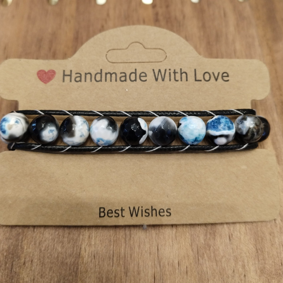 White and black agate bracelet 12008
