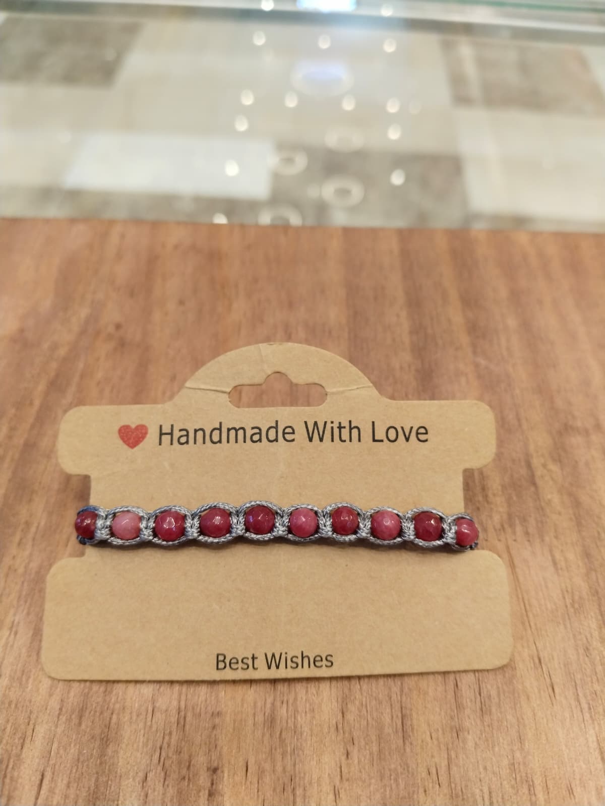 Gray thread bracelet with burgundy Agate 12059