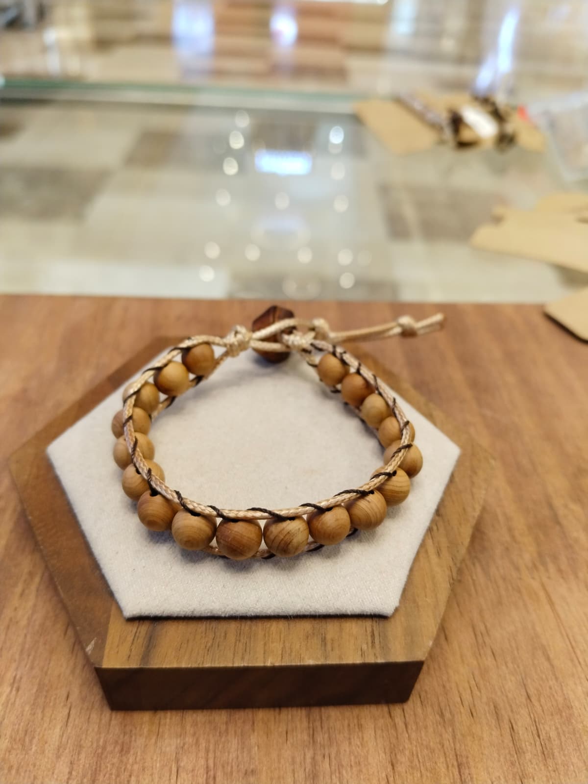Golden thread bracelet with wooden beads 12056