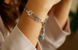 Arabic Silver Bracelet "Keep smiling" with turqouise  stones