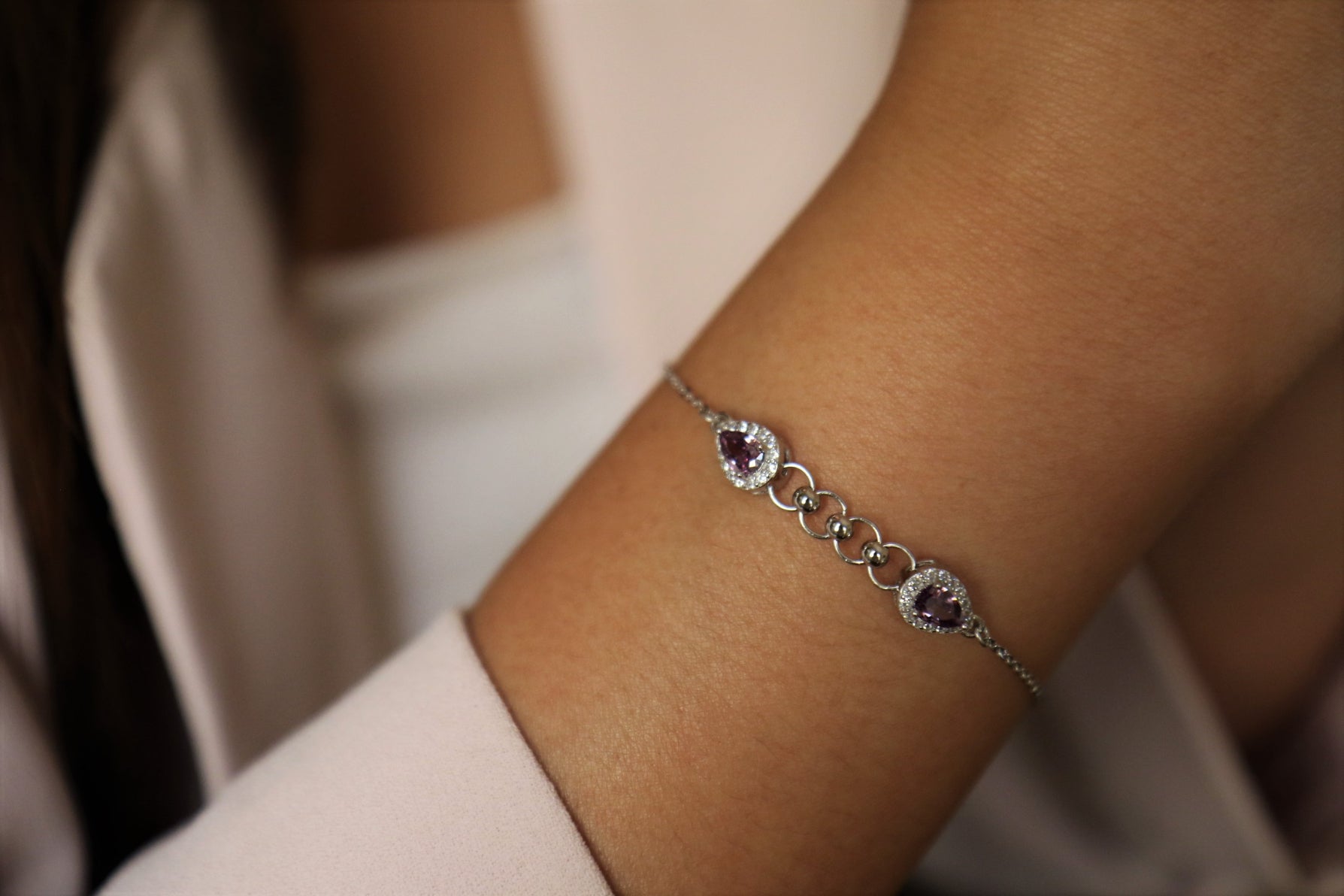 Silver Bracelet - Two purple stones