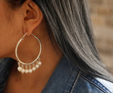 Silver oriental earring- Large Ring With White Pearls