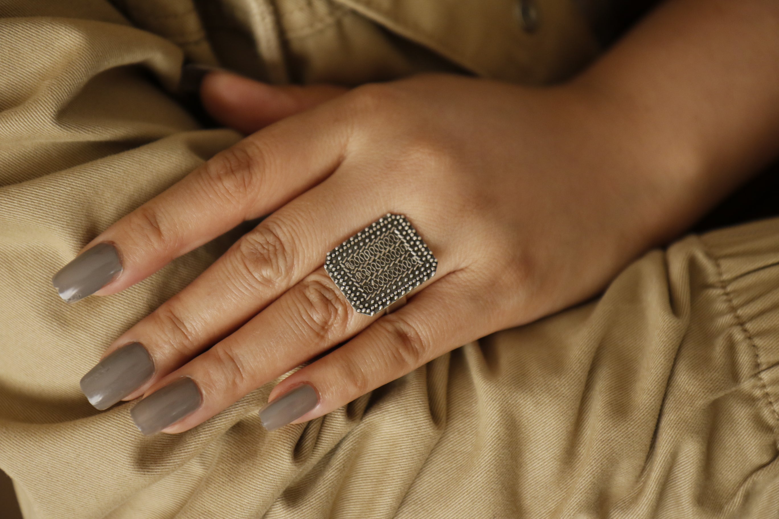 Rectangular Adorned Ring